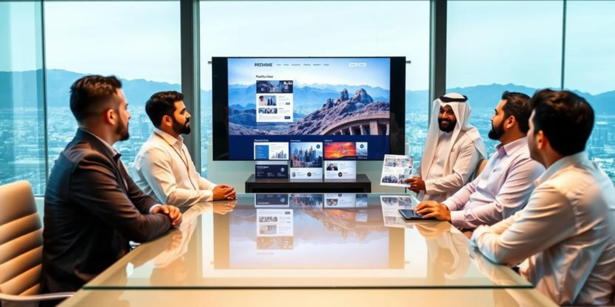 Corporate team presenting premium company profile designs in Tabuk