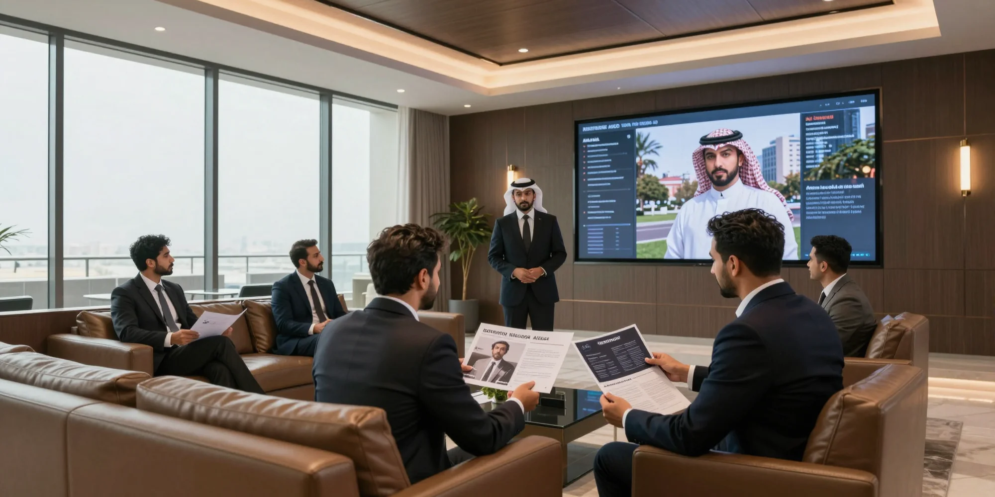 Luxury corporate team reviewing company profile designs in Tabuk