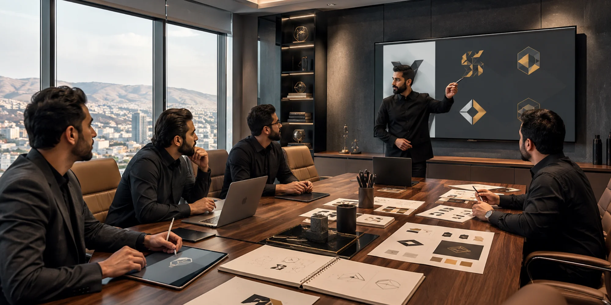 Futuristic luxury logo design studio with professional male branding team in Abha Saudi Arabia