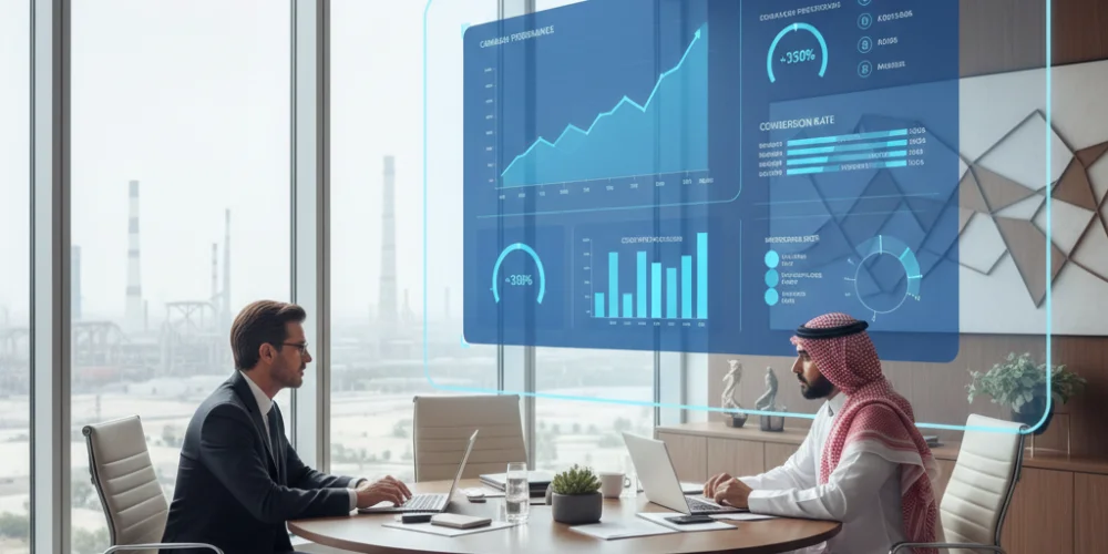 Strategic planning session for selecting the best paid marketing agency in Jubail