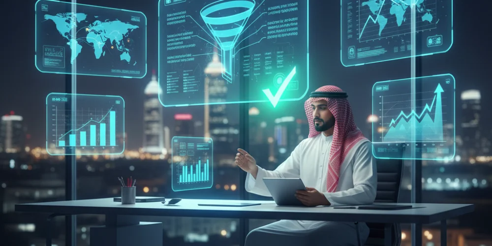 Jeddah business team reviewing paid marketing campaign performance analytics