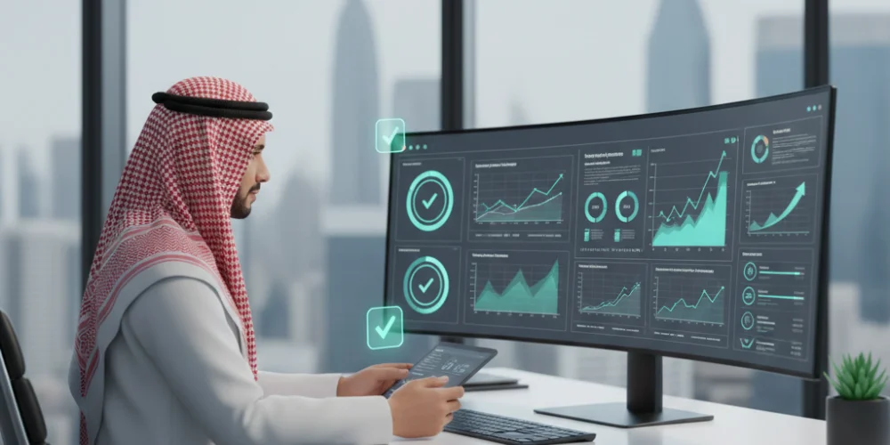 business team analyzing SEO performance and selecting SEO company in Abha