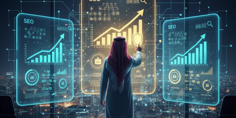 business team in Mecca analyzing SEO performance and selecting SEO company