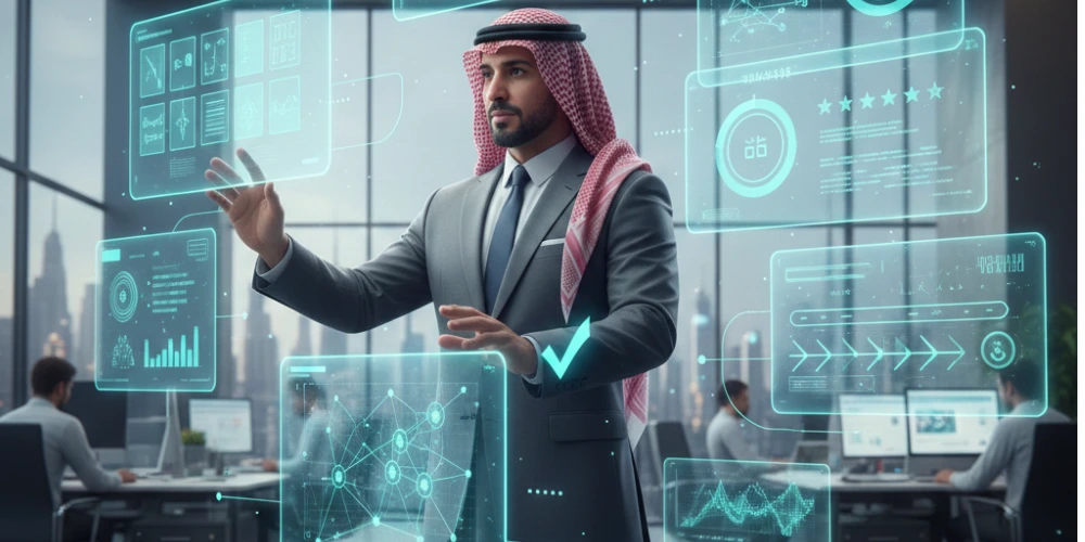 Saudi business team evaluating web application development company