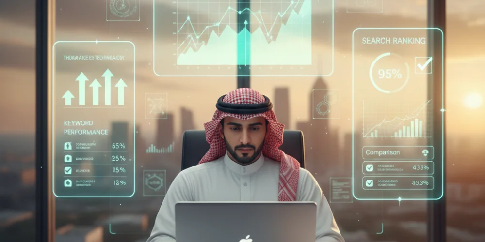 Yanbu business professionals reviewing SEO strategy and website analytics