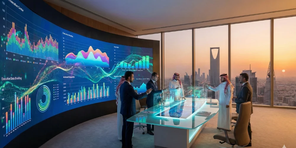 Modern business dashboard analytics helping companies make decisions in Saudi Arabia