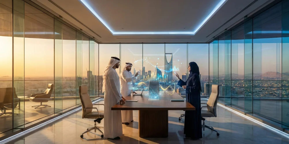 Digital marketing analytics dashboard showing ROI growth for Riyadh businesses