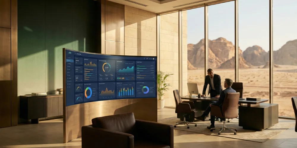 Business team in Tabuk analyzing digital marketing performance dashboard