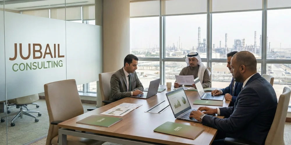 Business executives discussing digital marketing analytics hiring decision in Jubail