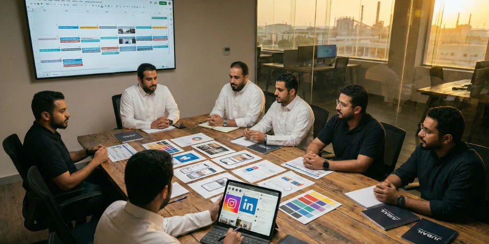Social media marketing agency in Jubail planning content strategy and campaign performance