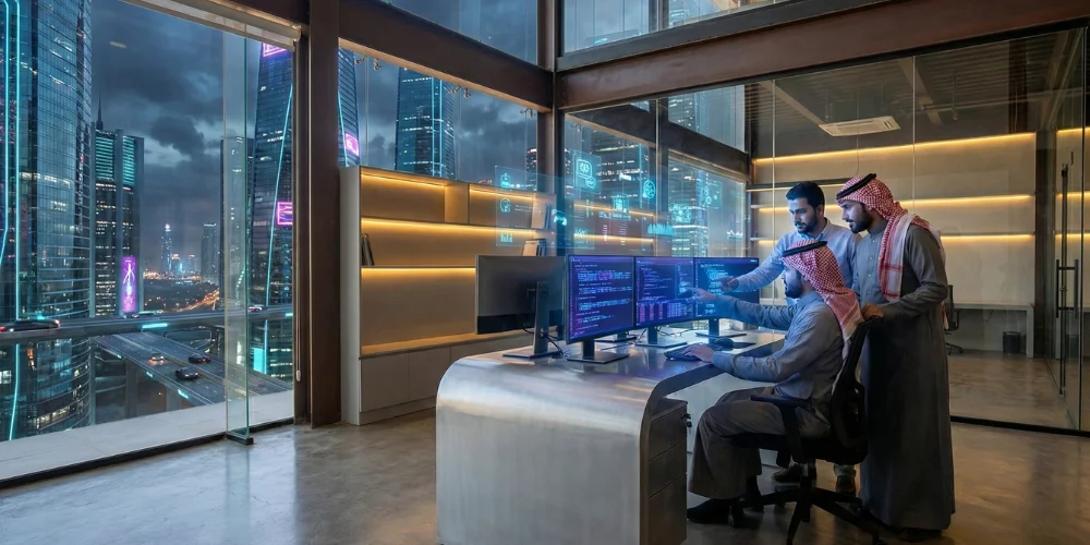 Software developers building web applications in Tabuk office