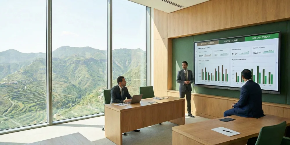Business executives in Abha reviewing digital marketing analytics provider proposals
