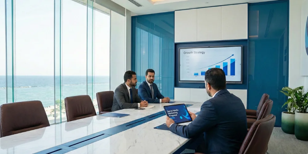 Jeddah business team evaluating social media marketing agency proposals
