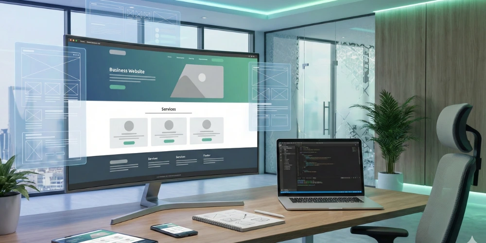 web development for businesses in Saudi Arabia showing professional business website interface